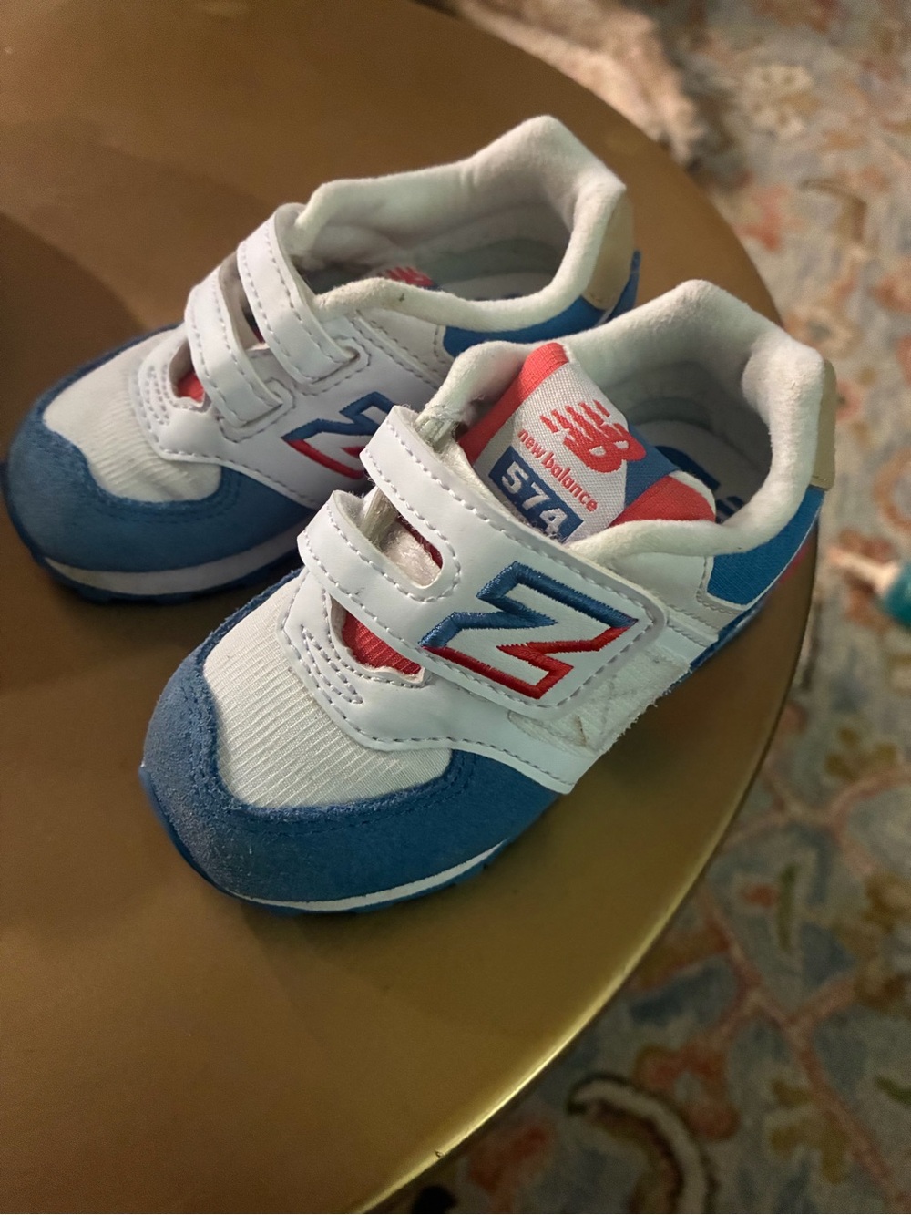New Balance Kids Velcro Sneakers in White, Blue & Red
